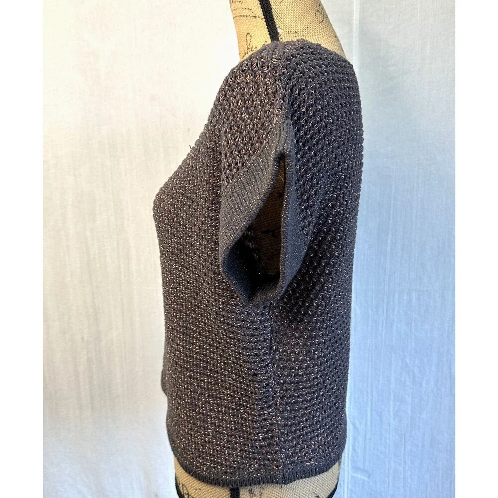 Etcetera Women's Brown w/Pink Metallic Thread Crochet Sweater Vest Sz S/M